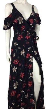 Privacy Please Floral Cold Shoulder Wrap Dress S