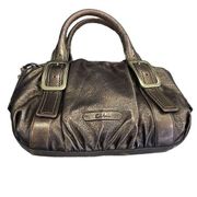 Cole Haan Bronze leather Medium hand bag with gold buckle detailing zipper top
