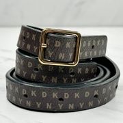 DKNY Brown Faux Leather Skinny Logo Belt One Size OS Womens