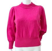 French Connection Puff Sleeve Bright Pink Turtleneck Sweater.