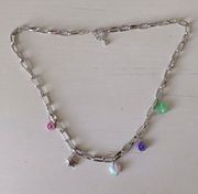 NWOT Dollskill silver chain happy face multicolor necklace 