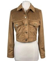 HOUSE Of Harlow 1960 Stretch Microsuede Cropped Button Front Trucker Jacket NWT