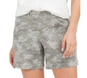 Spanx 6” Stretch Twill Shorts Green Gray Stone Washed Camo Size XS Pull On