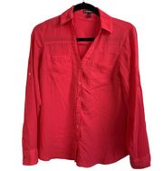 Express Shirt Women X Small Pink Red Long Sleeve Collared Button Down Blouse Top