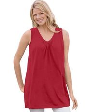 Woman Within  Sleeveless Shirred Vneck Tank Top Tee 1X 22/24 T-shirt Plus Stretch