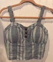 WallFlower Blue Striped Chambray Crop Tank Sweetheart Neck