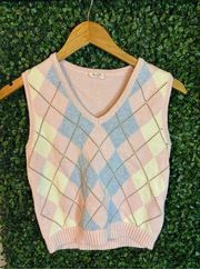 John Galt Brandy Melville Cropped Argyle Vest Sz Small