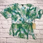 Halogen Wrap Blouse Womens Size Small Textured Short Sleeve V Neck Blouse