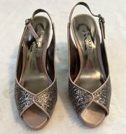 Gold Glitter Sparkle Slingback Open Toe Heels Size 6