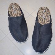 Black Canvas Cheetah Print Slip On Mule Slides