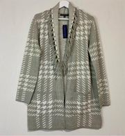 Adrienne Vittadini Women’s Long Sleeve Open Front Cardigan Grey White Large NWT