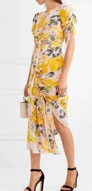 Soirée Silk Midi Dress In Saffron Floral