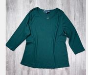 NWT  Plus Sz 0X 3/4 Sleeve Knit Top Tee Spruce Green