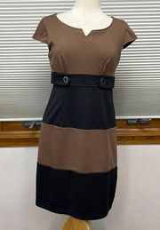 Liz Claiborne Black and Brown Striped Ponte Empire Waist Career Dress Size 6