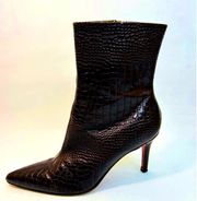 Vintage Y2K Ann Taylor Brown Leather Croc Embossed Booties size 7