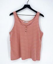 Sonoma Striped Henley Scoop Neck Tank Pink Orange XL