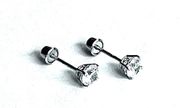 14k White Gold Round Solitaire Basket Set Stud Earrings with Screw Back 4 mm