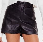 Nasty Gal Black Faux Leather High Waist Shorts US 6 NEW