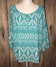 small green & white patterned blouse