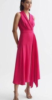 NWOT Reiss Claire collar pleated rose color midi-dress size 8