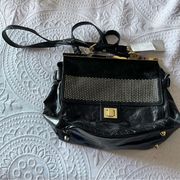 Badgley Mischka Black Genuine Leather Studded Purse Shoulder Bag Satchel