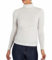 Three Dots NWT Striped Brecken Ridge Turtleneck Top Tan White Size Large