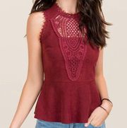 Burgundy Suede Peplum Tank Top