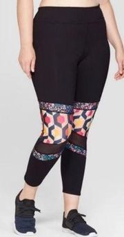 Joy Lab Women’s Black Geometric Floral Activewear Leggings, EUC, Size Large