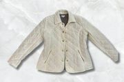 White Puffer Jacket with Gingham Lining and Pockets for Fall/Winter NWOT