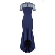 JS Collections Navy High Low Illusion Gown Size 8