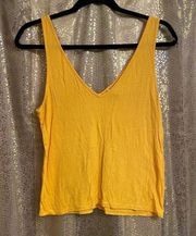 BKE Buckle Core Ribbed Yellow V-Neck Cropped Tank Top, Large