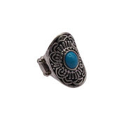 Aqua Blue Silver Statement Ring Turquoise Bead Elastic Stretch Embossed Floral