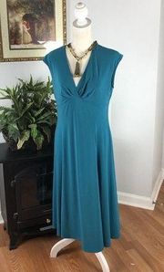 Chaps Women's Blue V-Neck Sleeveless Fit & Flare Empire Waist Dress Size Large