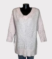 Venus VINTAGE Womens Eyelash Sweater V-Neck sz M Pastel Pink Chunky Knit Preppy