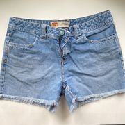 Vintage Y2K Route 66 frayed hem denim shorts, size 10