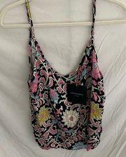 Cynyhia Rowley: Black/White/Pink floral design tanks top- adjustable straps-M