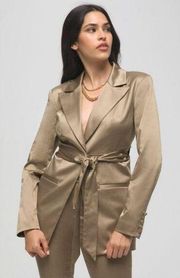 Good American Fit and Flatter Sateen Blazer Tan Size 4 Cutout Pointed Lapel