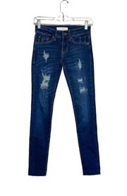 KanCan USA KanCan Dark Wash Destructed Frayed Hem Mid-rise Skinny Jeans