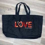 Victoria's Secret  Sequined Love Weekender Canvas Tote Bag Black Red