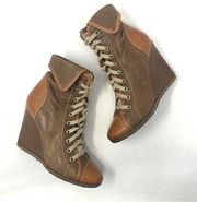 Chloé Camel Hazelnut Brown Leather Lace-Up Wedge Ankle Booties Size US 6