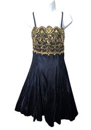 Jessica McClintock Vintage Jessica McClintok Gunne Sax Mini Dress Fit & Flare Blue Velvet Sequins