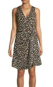 NWT AVA & AIDEN Leopard Self-Tie Faux Wrap Dress