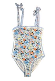 Unbranded Women's L Reversible Blue Floral Shoulder Tie One Piece Swimsuit