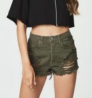 LF Carmar Distressed High Waist denim shorts Olive Green Size 29