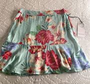 Privacy Please NWT Floral Mini Skirt Blue Pink Ruffle Hem Size Medium Made India