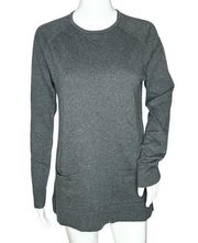 Jeanne Pierre Tunic Sweater Gray Front Patch Pockets Long Sleeve