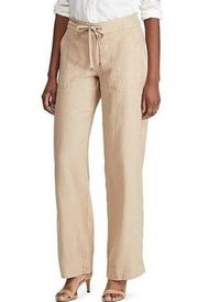 Lauren Ralph Lauren Size 10 Pants Crop Linen Women’s Beige Drawstring Pockets