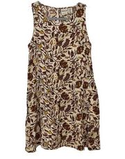 RACHEL ZOE CREAM WITH MULTICOLOR FLORAL DESIGN LINEN MIDI DRESS SMALL