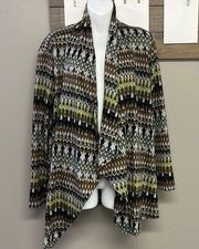 Susan Graver Aztec Native American OpenFront Asymmetric High Neck Cardigan-Large