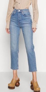 NWT ReDone 70s Stove Pipe Cropped Straight Slim Jeans Classic Faded Blue Size 30